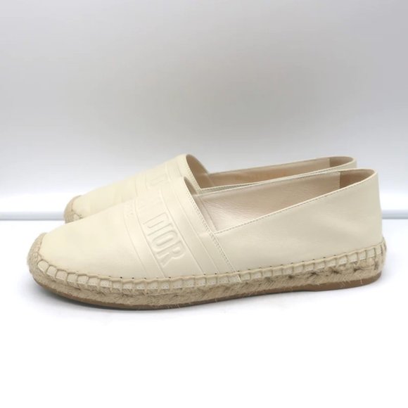 Christian Dior Granville Espadrilles Off-White Embossed Leather Size 37.5 D - Picture 6 of 11